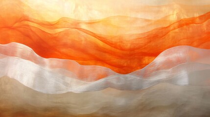 Fototapeta premium Soft sunrise layers in fiery orange and shimmering silver plain background