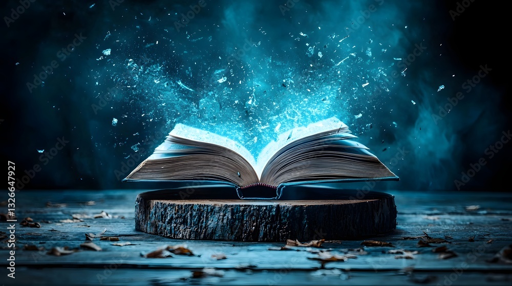 Poster a digital depicting an open book levitating in the form of a gyroscope symbolizing the principles of