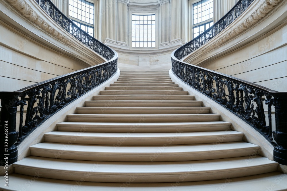 Aufkleber elegant curved staircase in a historic building showcases intricate railings and natural light durin