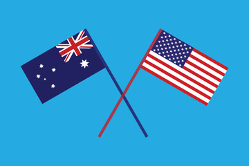 Australian and American flags crossed, symbolizing international relations. The Australian and American Flags.