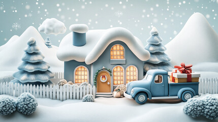 winters or holiday stories, The scene is set in a snowy, wintery environment, evoking a cozy and magical atmosphere.