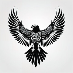Obraz premium Bold Black Hawk with Wings Spread Tattoo Design in Graphic Style, Ai Generative