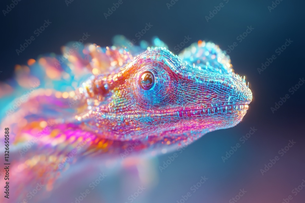 Poster Colorful digital representation of a lizard highlighting intricate details and textures in a vibrant environment