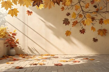 Grunge orange and yellow maple leaves scattered in a fall season design