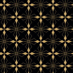 Fototapeta premium Abstract geometric pattern with squares, crosses, stripes, lines. Seamless vector background. Black and gold ornament. Modern reticulated graphic design.