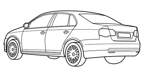 Obraz premium classic sedan car. Different five view shot - front, rear, side and 3d. Outline doodle vector illustration 