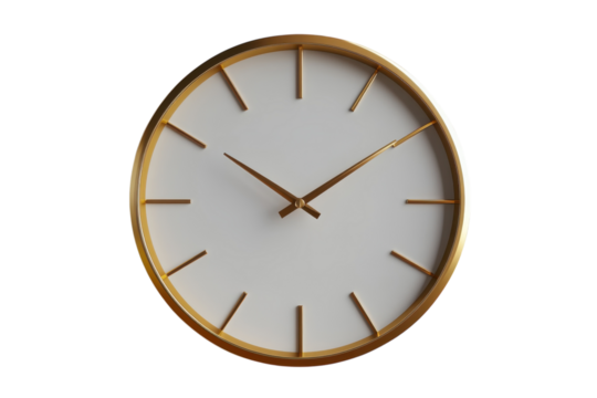 Modern wall clock with sleek metal frame isolated on transparent background