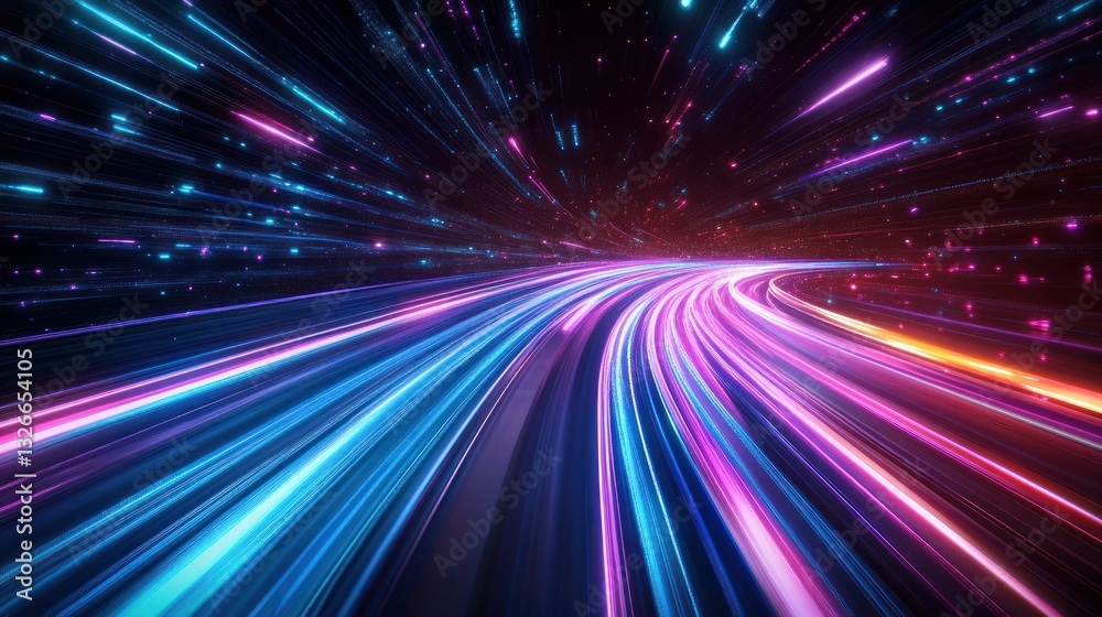 Poster a vibrant display of multicolored light trails, creating a sense of speed and motion through a digit