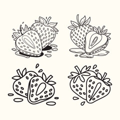 Hand drawn strawberry vector illustration set and black and white sketch of strawberries
