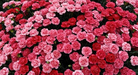 Vibrant Carnation Blooms - A stunning close-up shot of a dense cluster of pink and red carnations, showcasing their delicate petals and vibrant colors