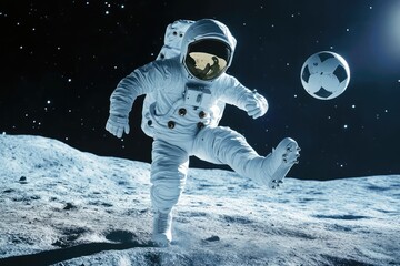 astronaut playing football on the moon