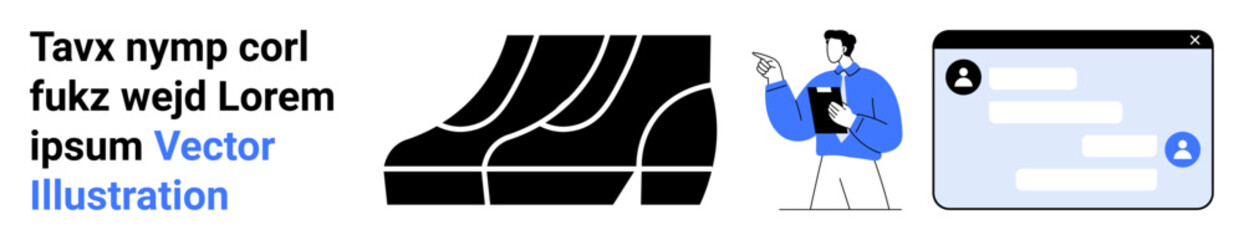 Fototapeta premium Abstract wave patterns, professional holding clipboard, and chat interface. Ideal for business, teamwork, data analysis, communication, education presentation modern tech visuals. Perfect for flat