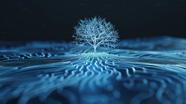 AI-driven economic tree with digital branches and futuristic financial growth indicators. Maintains ultra-crisp image quality.