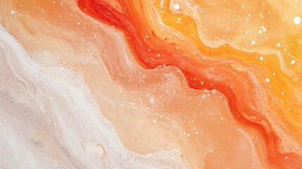 Obraz premium Colorful abstract design showcasing vibrant orange and red swirls on a soft beige background, highlighting artistic fluidity