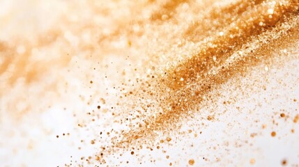 Golden glitter particles suspended in mid-air creating a sparkling effect against a light background
