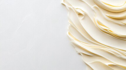 Soft cream texture is spread across a smooth surface indicating a baking or dessert preparation
