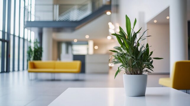 Modern office lobby with clean design, conveying simplicity and professionalism in a serene workspace.