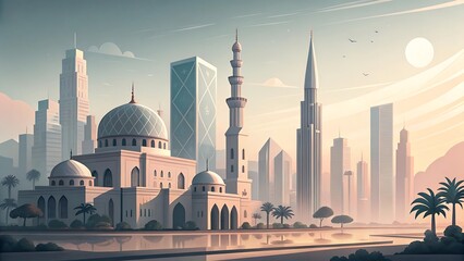 Naklejka premium Modern City Mosque Sunrise