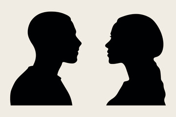 Fototapeta premium Silhouette Profiles of Man and Woman Facing Each Other