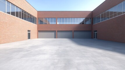 Obraz premium Modern Brick Warehouse Exterior with Spacious Courtyard