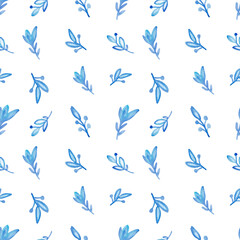 Watercolor seamless pattern with herbs and flowers. Romantic floral background. Fabric design.