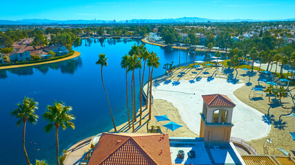 Aerial of Luxury Lakeside Homes with Palm Trees in Las Vegas © Nicholas J. Klein