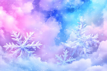 Winter wonderland sky with snowflakes