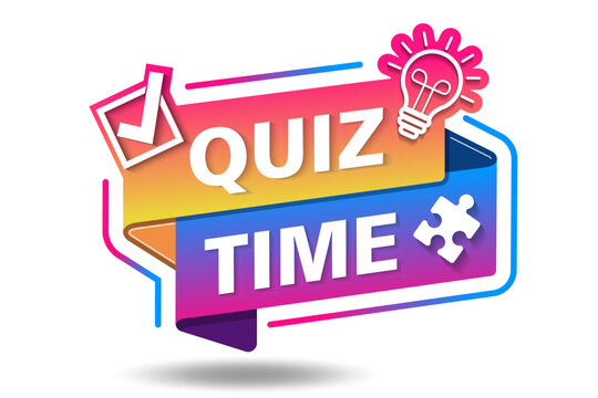 Quiz alert text and information sign. Quiz emblem for business, marketing and advertising. Bright label with light bulb, puzzle and correct check mark icon.