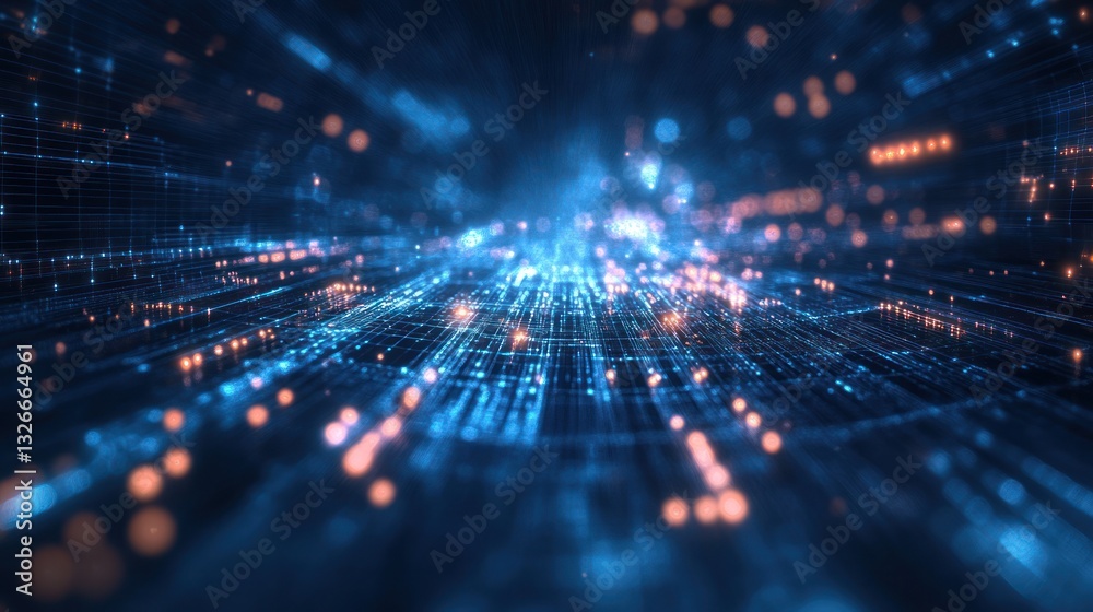 Poster abstract digital background depicting light trails and data flow, creating an immersive experience o