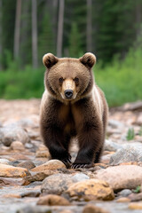 a photograph of an enormous grizzly bear standing on its h