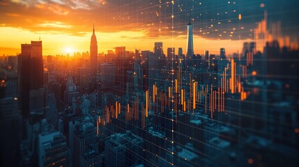 Fototapeta premium Vibrant Cityscape: A Dynamic Urban Skyline Experience