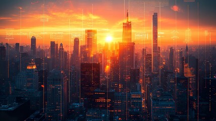 Fototapeta premium Vibrant City Skyline Illustration