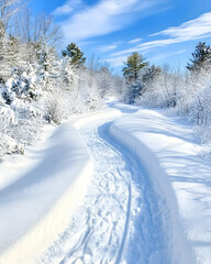 Winter wonderland trail through snowy woods