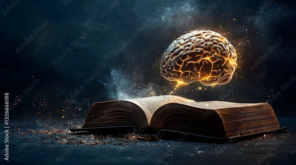 Poster an open book with a captivating glowing neural network emerging from its pages symbolizing the intri