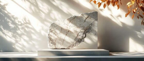 Cracked White Marble Texture Block on Scandinavian Pedestal