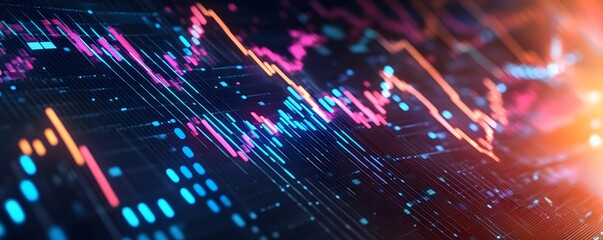 Futuristic glowing charts showing financial market data analysis
