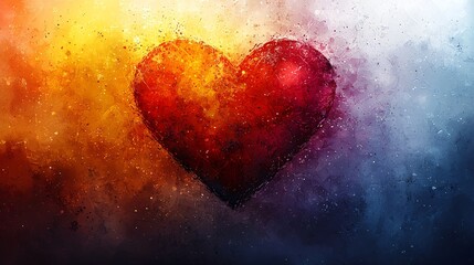 Abstract heart, vibrant colors, fiery background