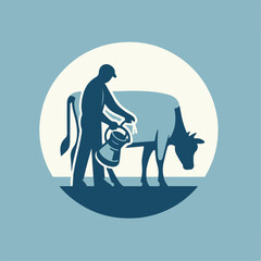illustration of dairy farmer is milking a cow