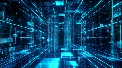 Futuristic digital grid with glowing blue nodes and vibrant lines
