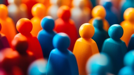 Colorful crowd of wooden figures representing diversity and inclusion