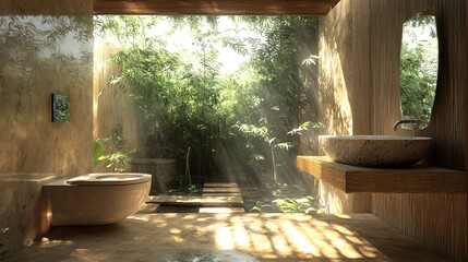 Modern Bathroom Design with Natural Bamboo Garden View