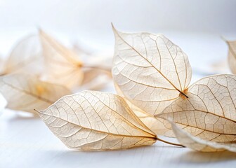 Delicate Dried Leaves Minimalist Photography - Off-White Botanical Arrangement