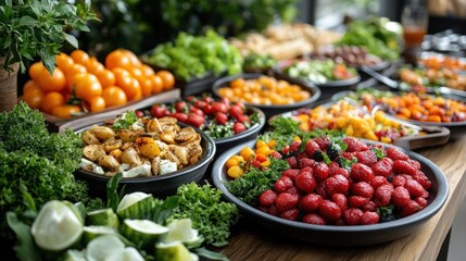 Abundant fresh fruit & vegetable buffet display