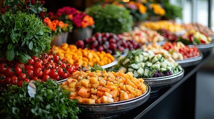 Vibrant fruit & vegetable buffet display