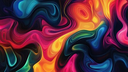 Fototapeta premium Elegant abstract background with dark blue and purple waves, accented with orange and pink, on a black backdrop, high-resolution vector illustration