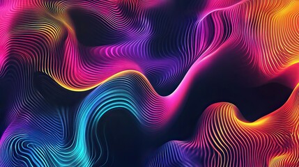 Elegant abstract background with dark blue and purple waves, accented with orange and pink, on a black backdrop, high-resolution vector illustration
