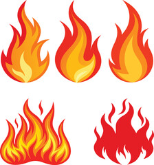 Stylized Fire Flame Clipart Icons Set. Burning Flames Symbol Vector Pack. Sharp and Bold Flame Isolated on White Background.