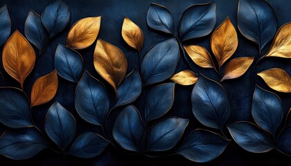 Luxury Abstract Artwork Black Gold Botanical Leaves Modern Design Elegant Background Textile Pattern