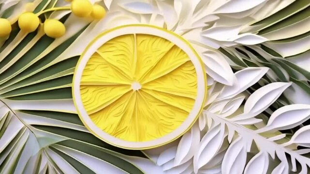 Lemon with leaves for celebration holiday sukkot, abstract vivid composition consists of background