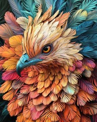 Obraz premium Colorful Feathered Bird Art with Vibrant Texture and Detail